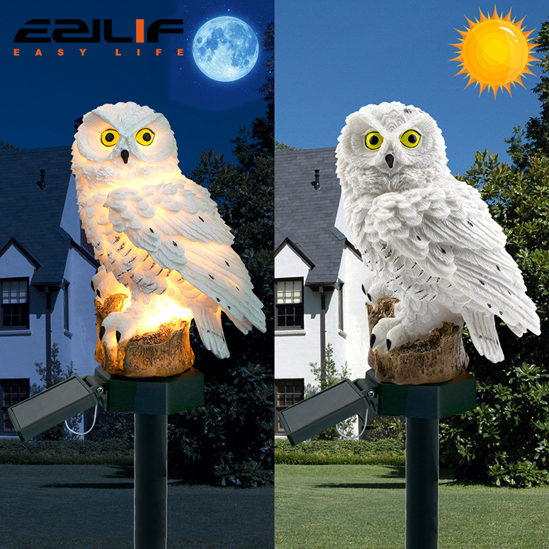 Solar light owl animal sculptu - مراجعة Outdoor Lighting Traditional وسعره