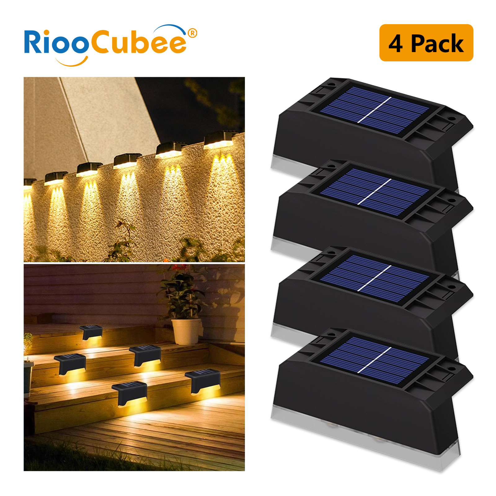 RiooCubee 4 Pack Solar Step Li - مراجعة Outdoor Lighting On Stairs وسعره