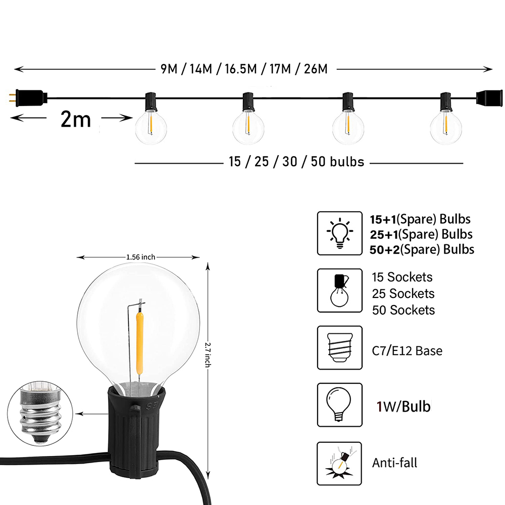 7/26M Festoon LED Globe String - مراجعة Outdoor Lighting Ideas For Party وسعره