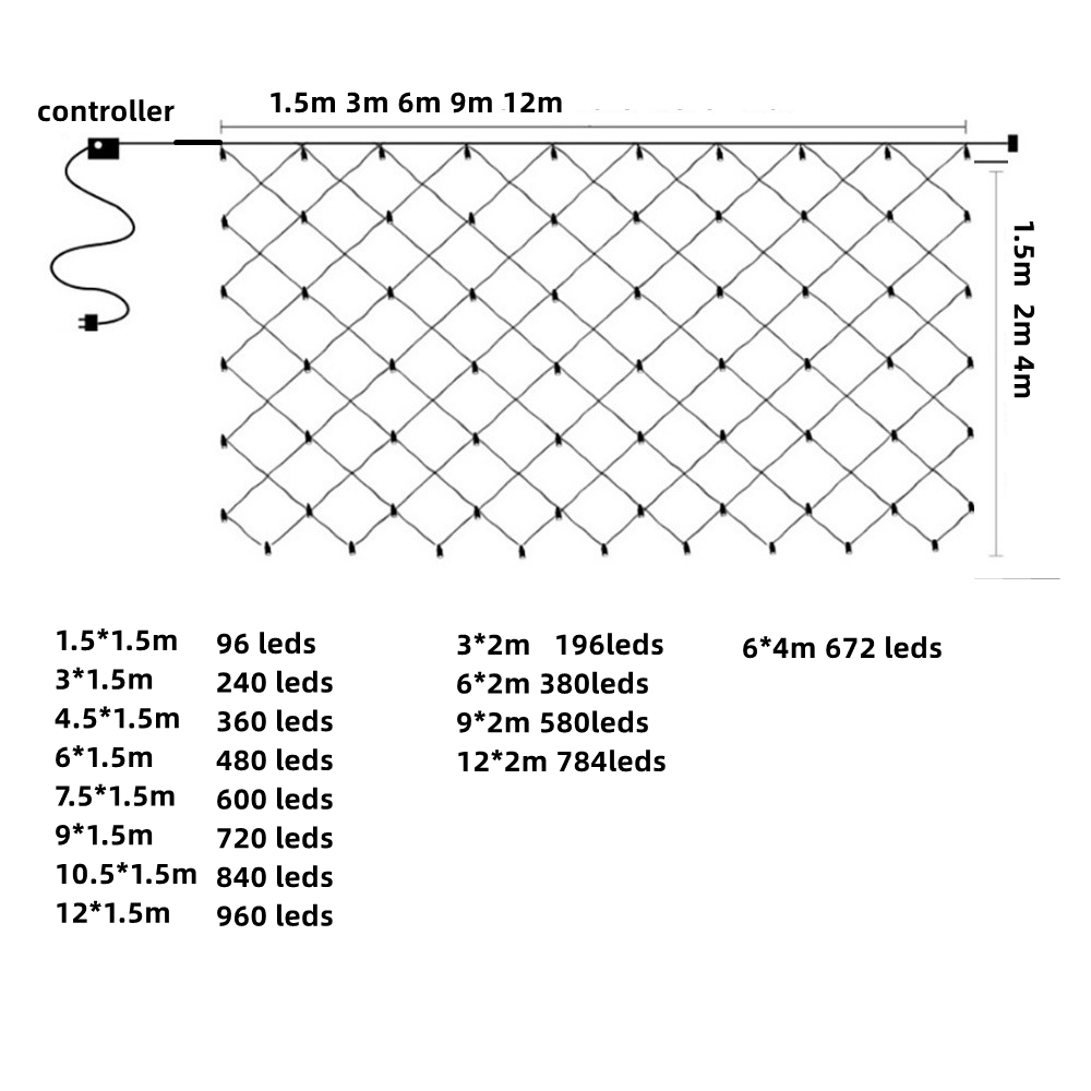 Net Mesh Led Lights 3M/6M/12M  - مراجعة Outdoor Lighting Grid Screen وسعره