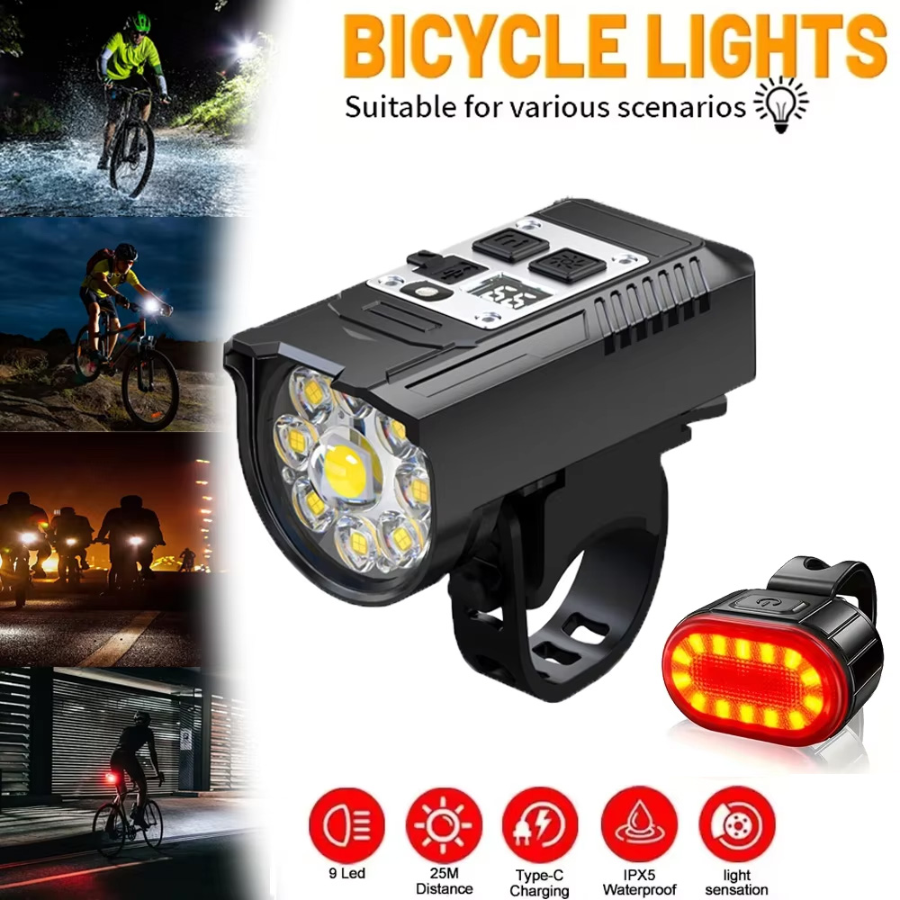 9 LED Bicycle Headlight USB Re - مراجعة Outdoor Lighting Ideas For Party وسعره
