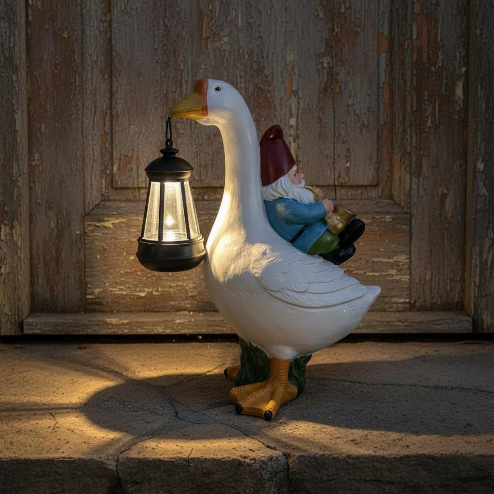 Gnome Riding Goose Statue Weat - مراجعة Outdoor Lighting Traditional وسعره