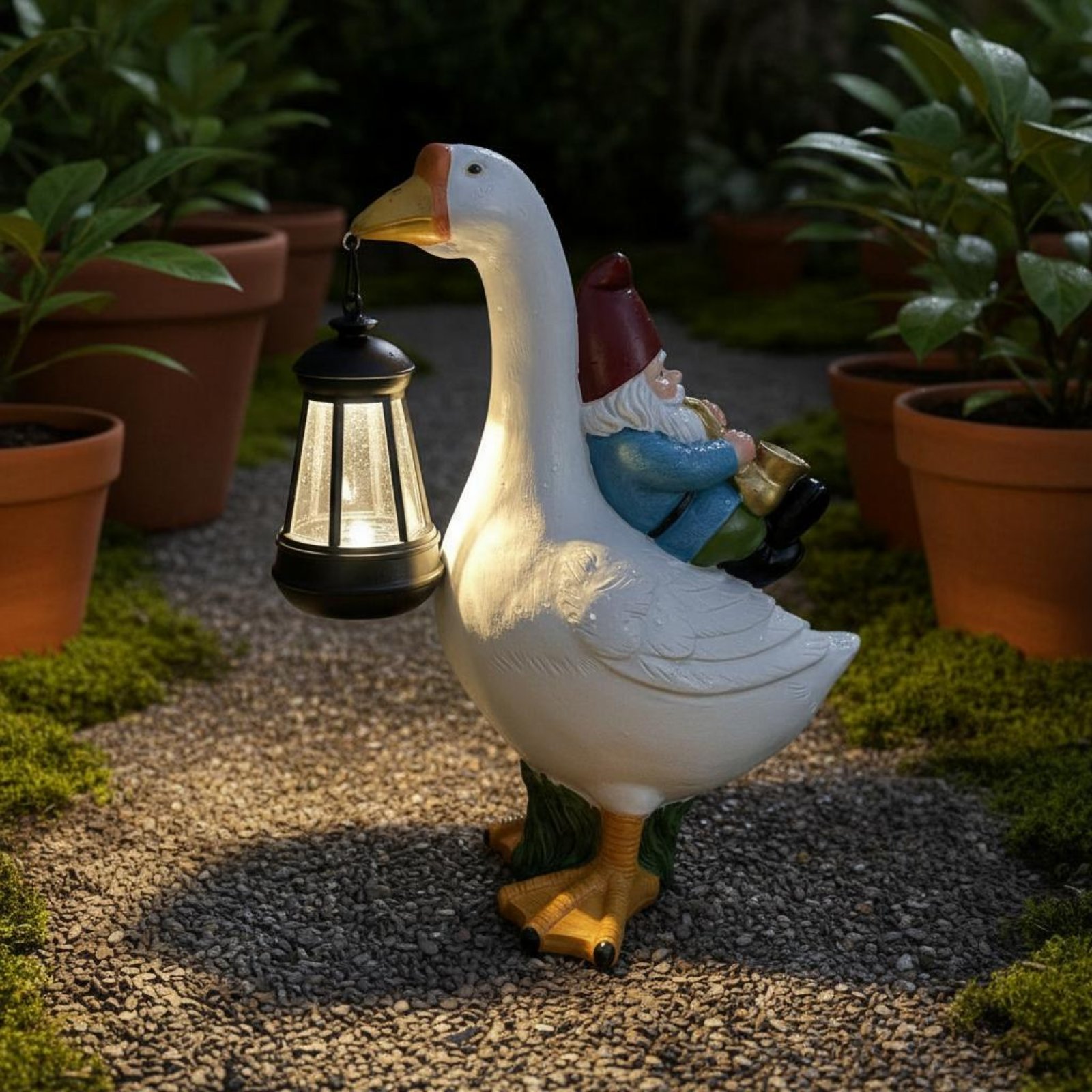 Gnome Riding Goose Statue Weat - مراجعة Outdoor Lighting Traditional وسعره