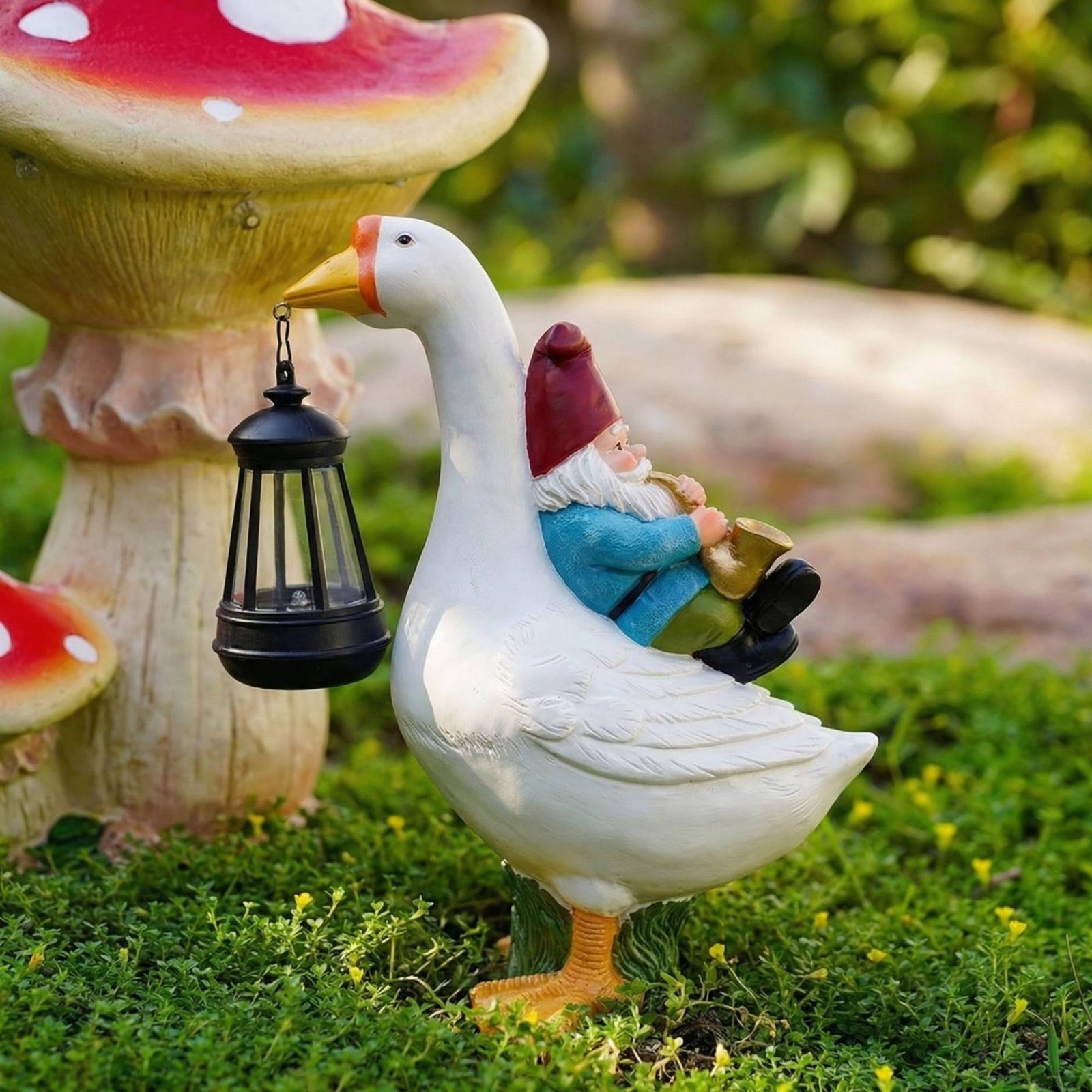 Gnome Riding Goose Statue Weat - مراجعة Outdoor Lighting Traditional وسعره