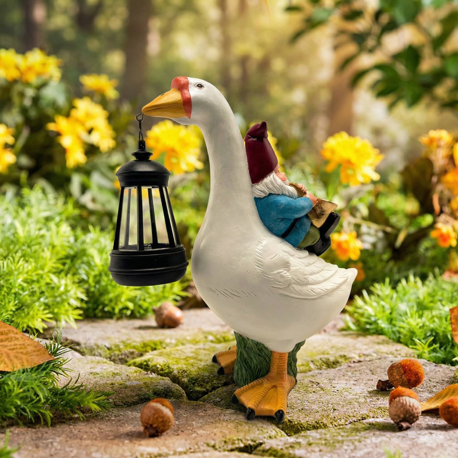 Gnome Riding Goose Statue Weat - مراجعة Outdoor Lighting Traditional وسعره