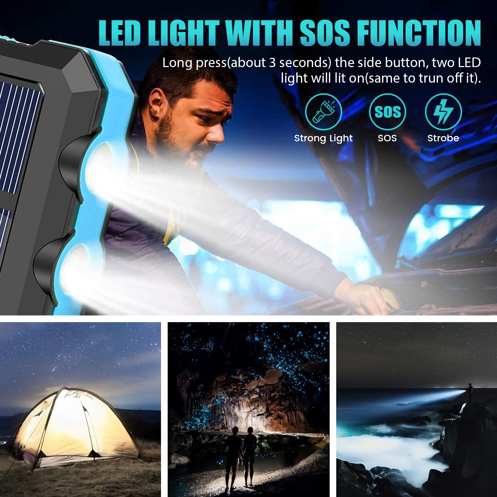 10000mAh Solar Power Bank Port - مراجعة Outdoor Lighting Ideas For Party وسعره
