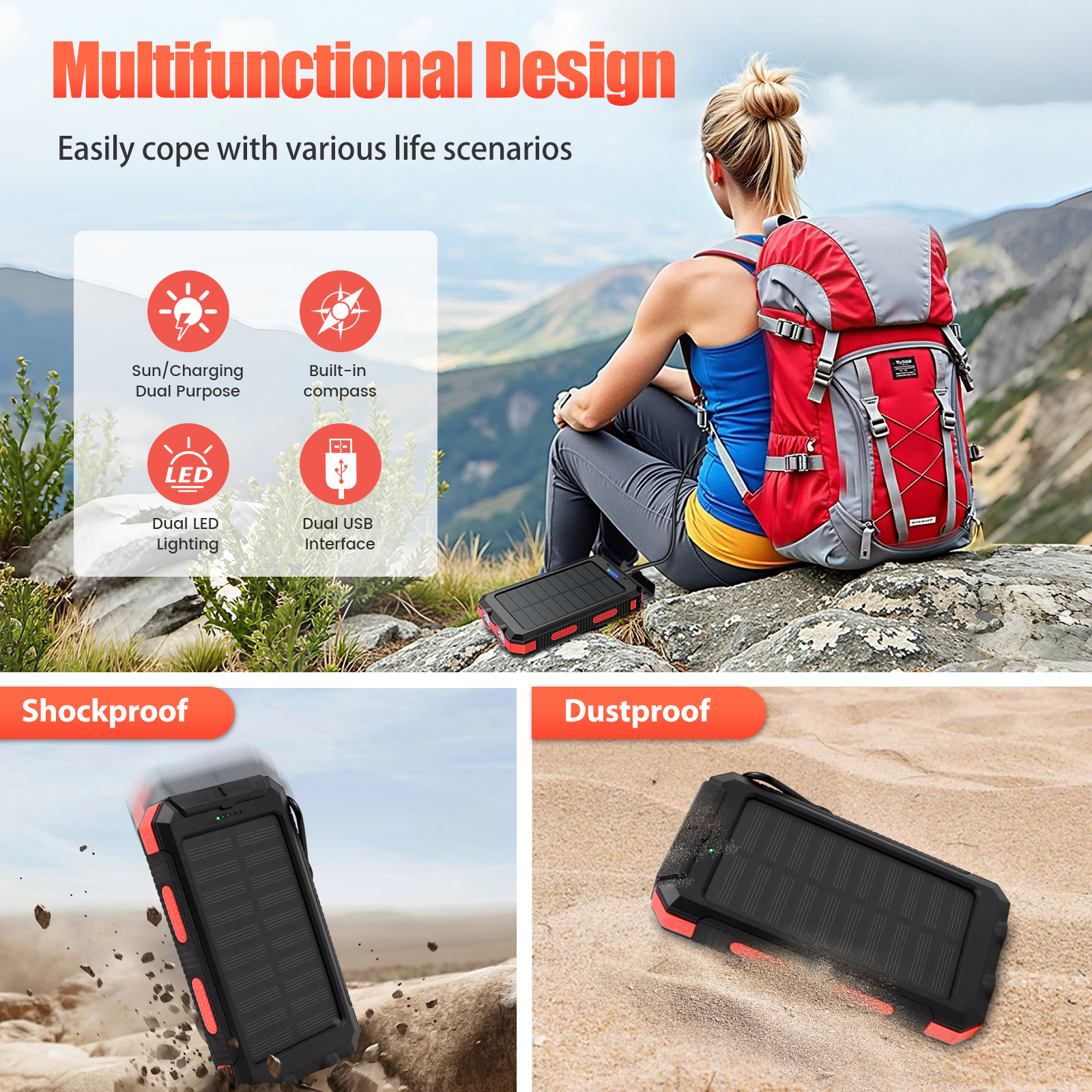 10000mAh Solar Power Bank Port - مراجعة Outdoor Lighting Ideas For Party وسعره