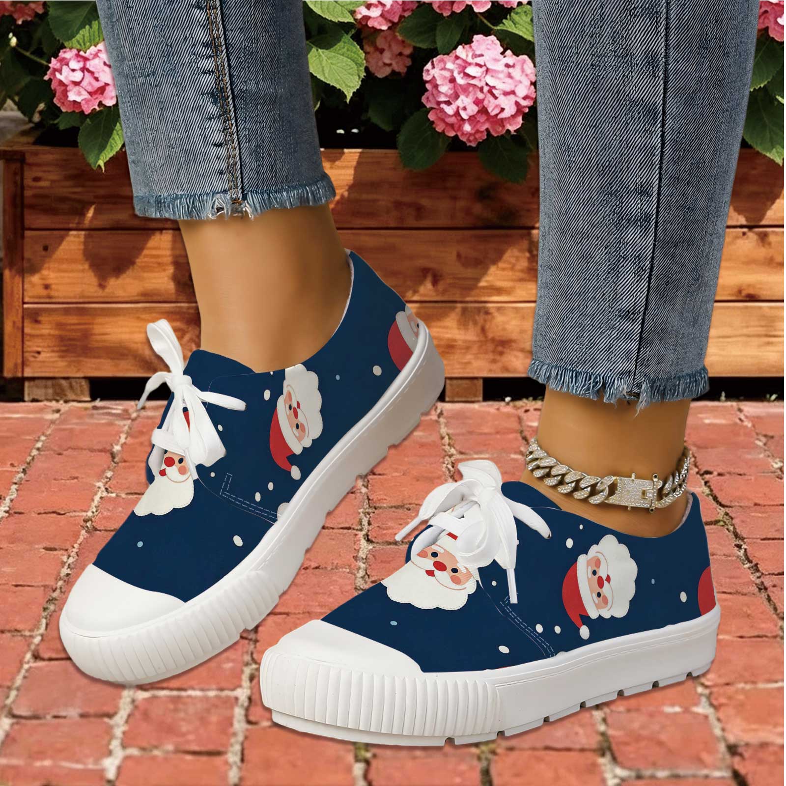 Women Santa Print Lace Up Casu - مراجعة Outdoor Lighting Uplight وسعره