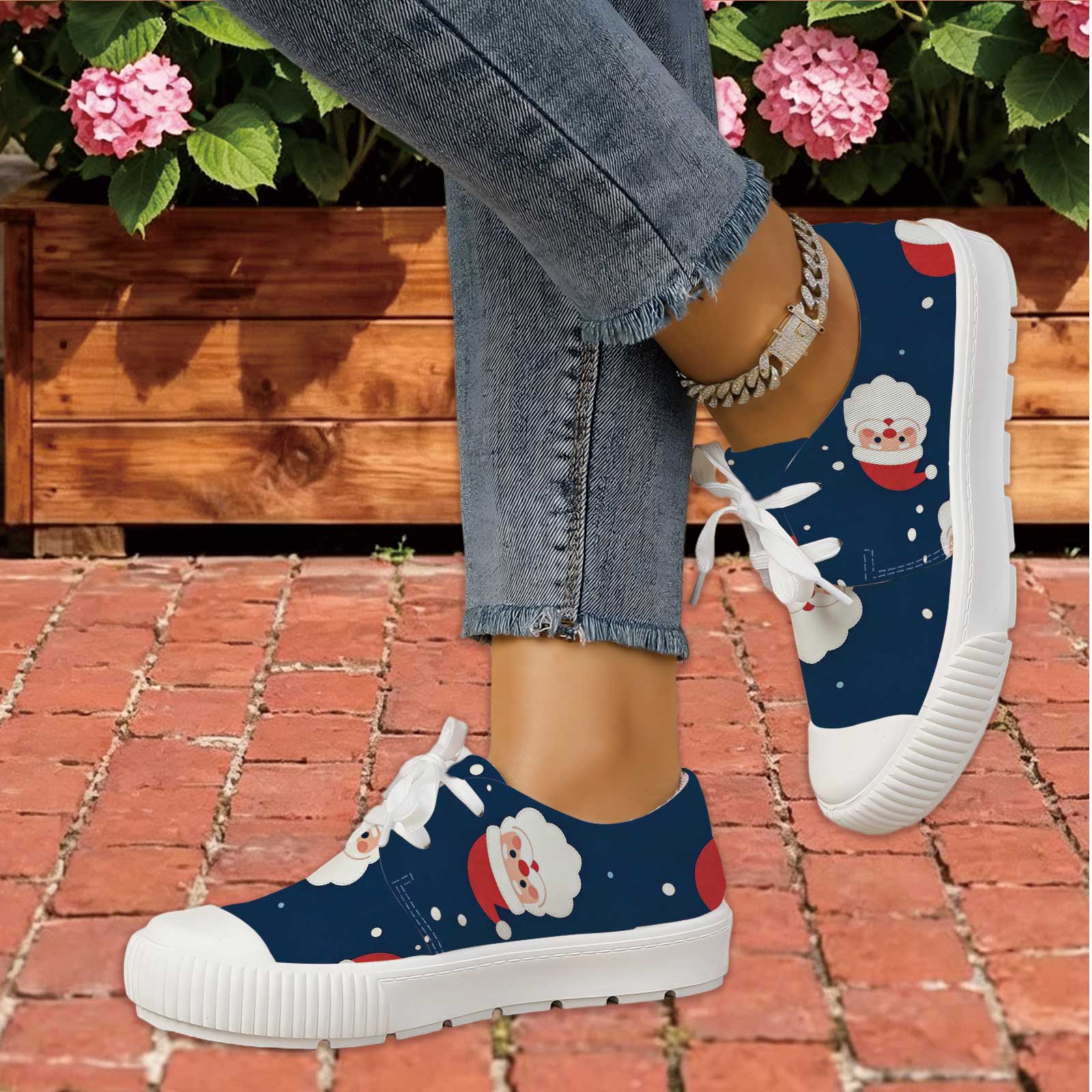 Women Santa Print Lace Up Casu - مراجعة Outdoor Lighting Uplight وسعره